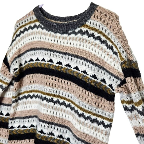 Loft Womens Open Knitted Crewneck Sweater Size S Multicolor Pink Gray Grey White - Picture 3 of 8